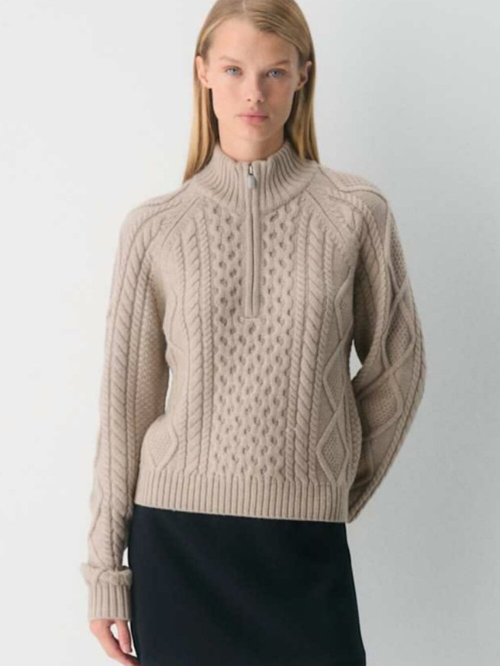 Aritzia Heritage Knit Merino Wool 1/4 Zip Sweater in Heather Nomad Taupe